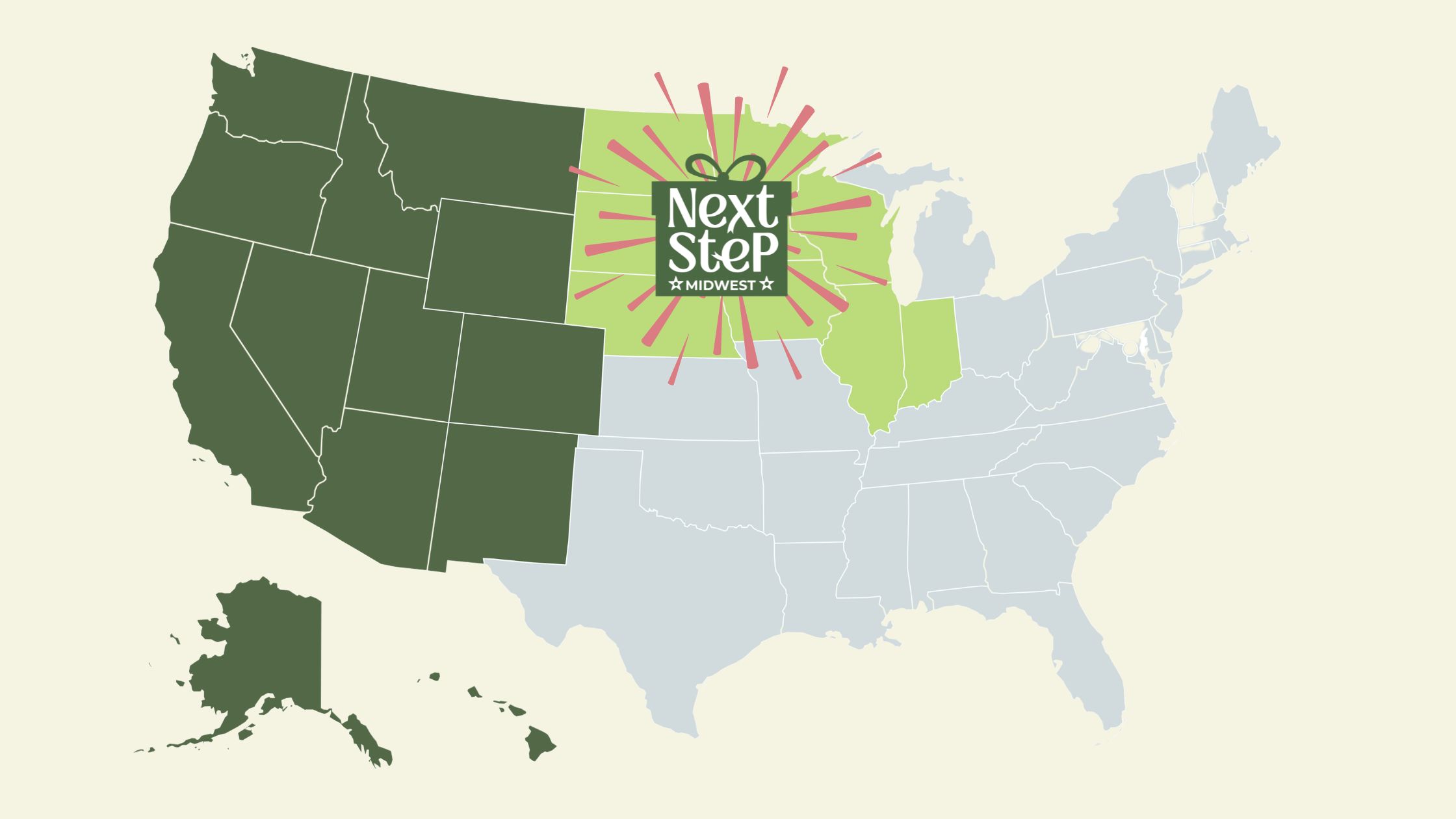 Map of Next Step, Next Step PNW and Next Step Midwest Territories