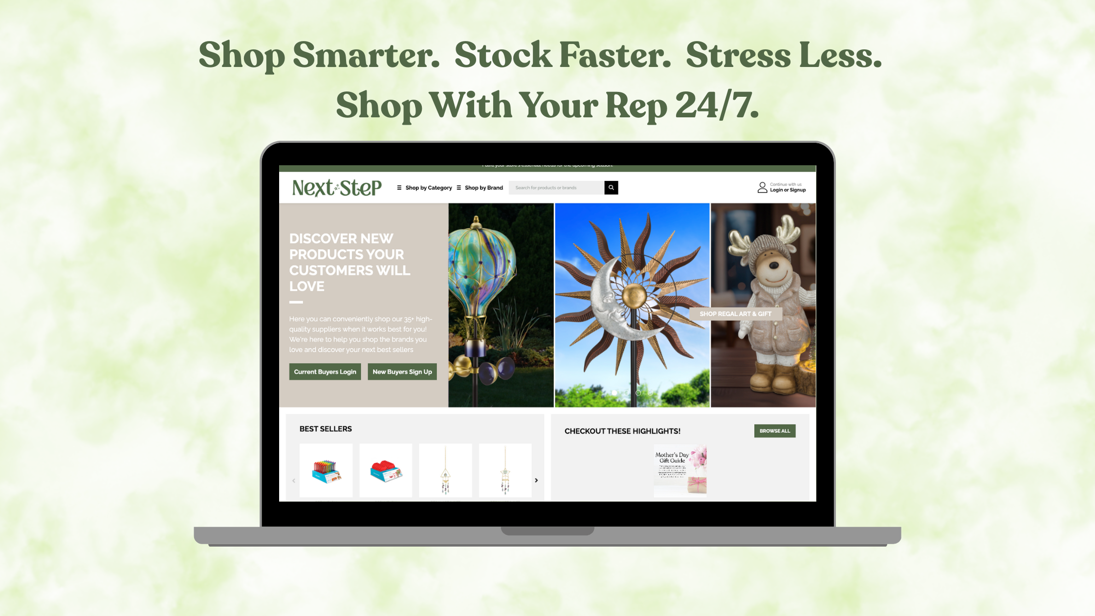 View of the Next Step Shop 24/7 B2B Website