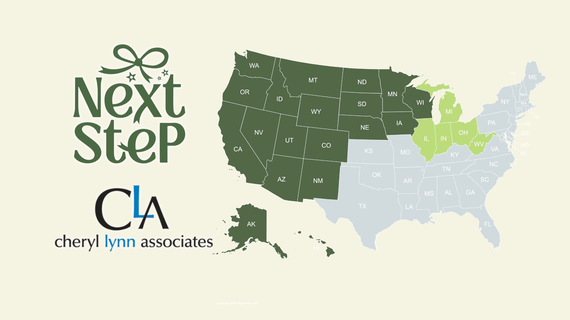 A map showing Next Step's representation territories