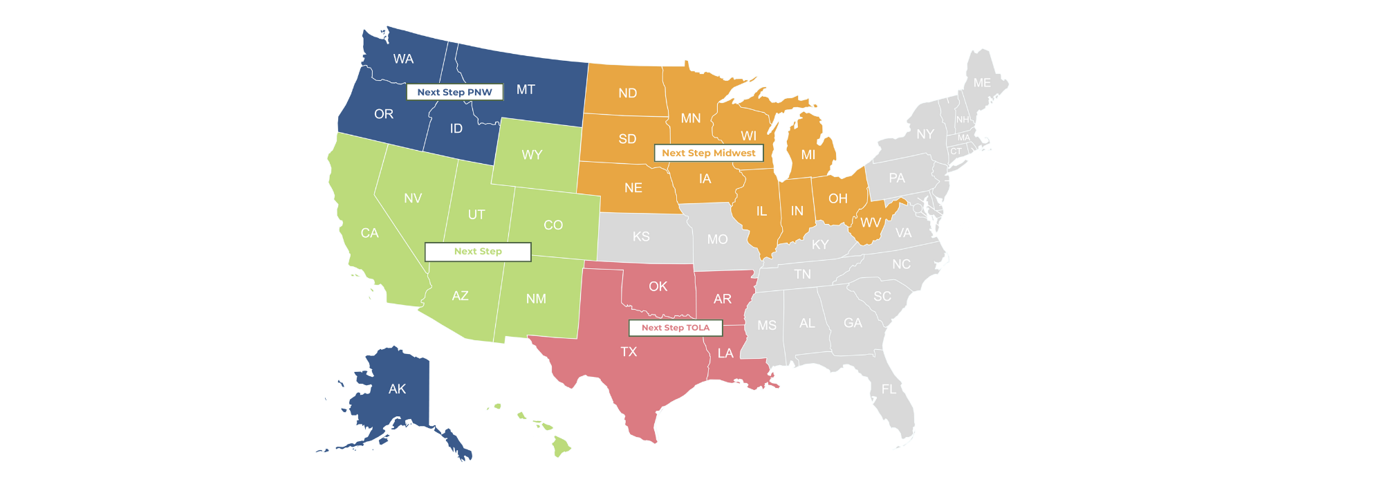 A map of the Next Step divisions